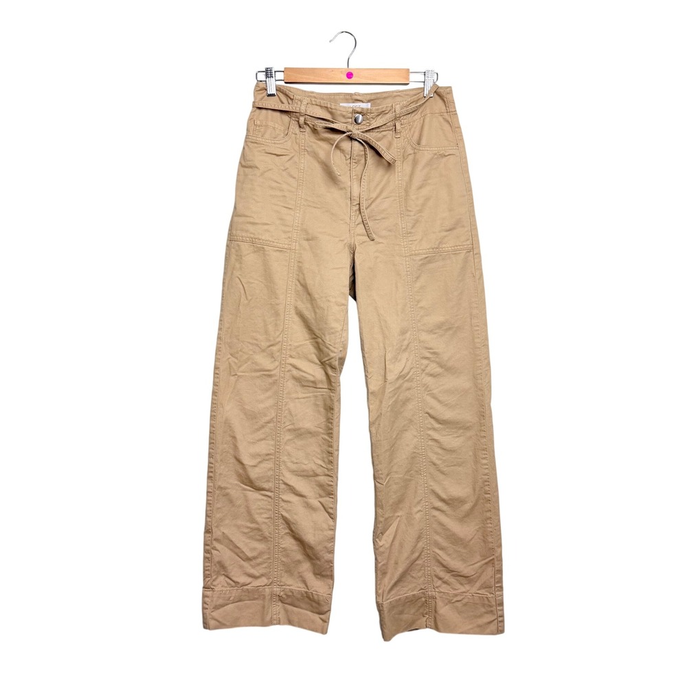 LOFT Women Tan Khaki Wide Leg Utility Pants‎ High Rise Tie Waist Size 4 Cotton
